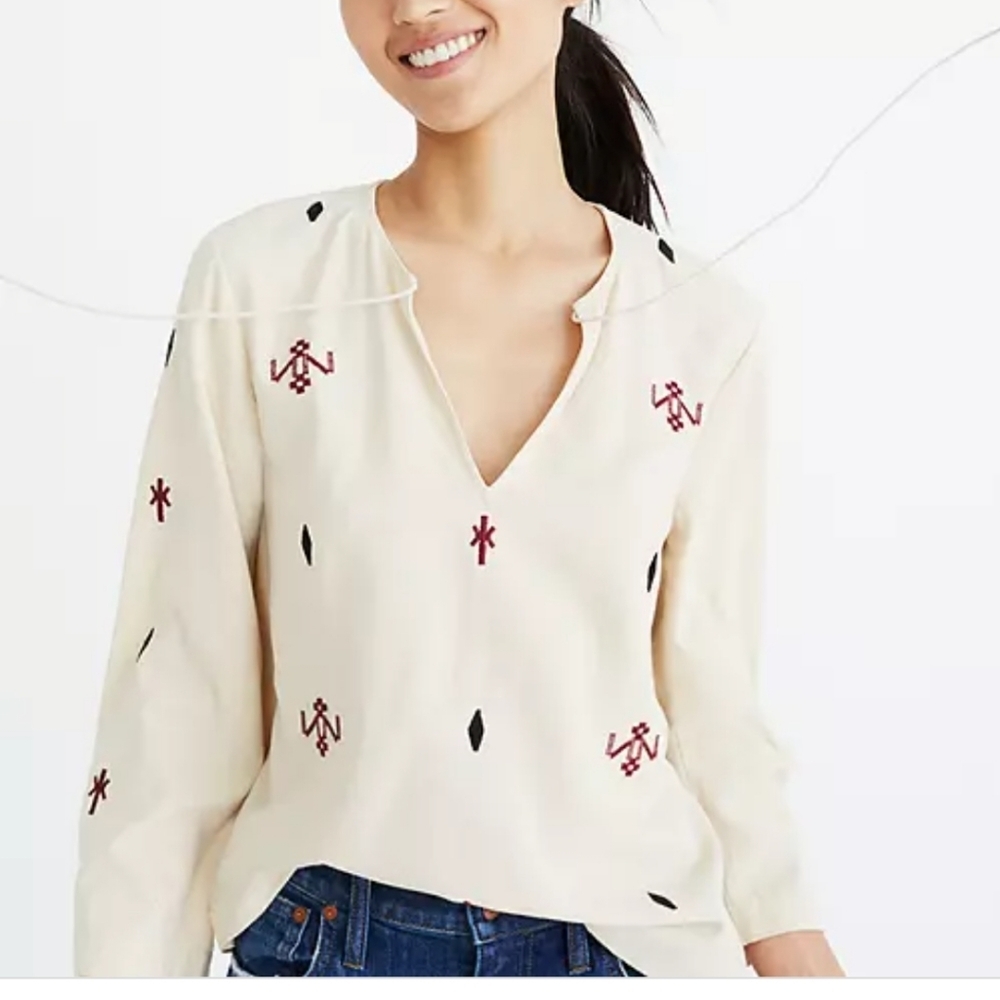 Madewell Silk Embroidered Top Size XXS
